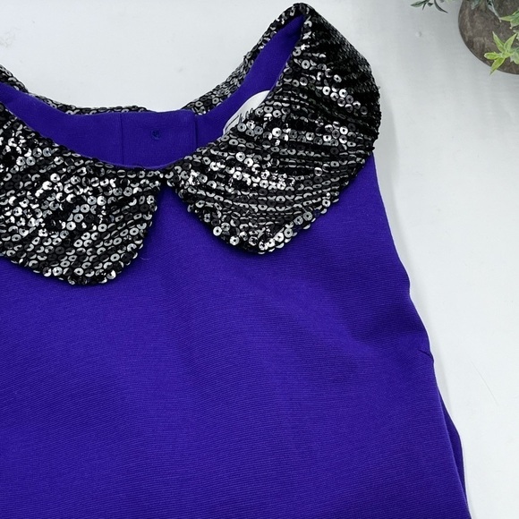 Milly Purple Blouse w/ Black Sequin Collar Back Buttons Short Sleeve Sz SM USA - Picture 1 of 11